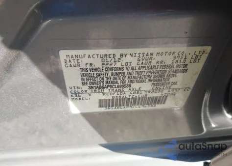 2012 Nissan Sentra 2.0 S z USA, uszkodzony, nr VIN 3N1AB6AP9CL696588